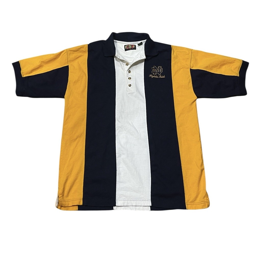 Vintage 90s Notre Dame Striped Polo Collared Short Sleeved Shirt Size X Large XL